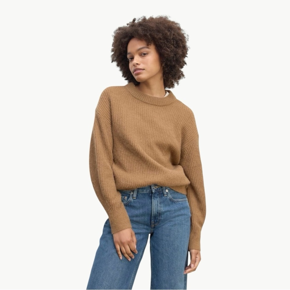 Everlane Cocoon Crew Alpaca Sweater Sz Small Brown Tiger’s Eye Cozy Minimal New